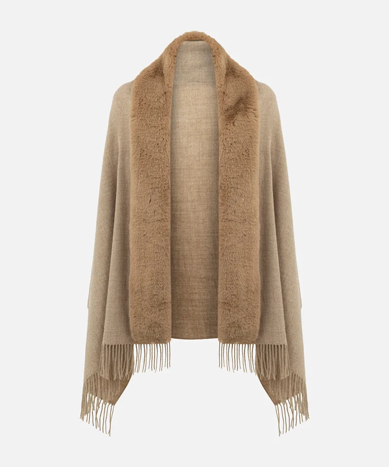 ابيكول Faux Fur Fringed Poncho